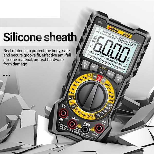 SZ19 Digital Multimeter 6000 Counts Multimeter Avometer Transistor Kondensator Tester Professionell LCR Meter (Pro Svart)