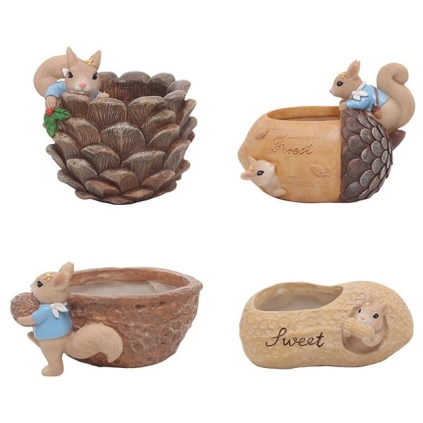 Flower Pot Cartoon Animal Cute Fleshy Squirrel Flower Pot Resin Succulent Desktop Pots Decoration for Office