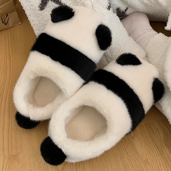 Panda bag hæl bomull tøfler for kvinner vinter søte hjem innendørs varme plysj sko 24,5 cm