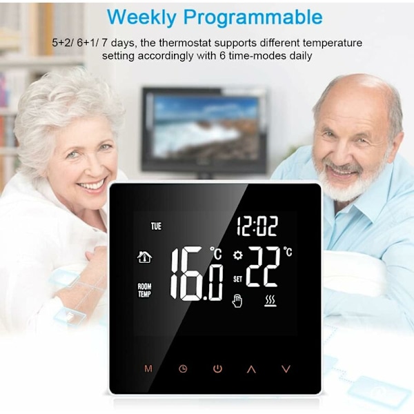 16A Digital Termostat, LCD-Skärm, Pekskärm, Programmerbar, för Hem, Skola, Kontor, Hotell, Vit