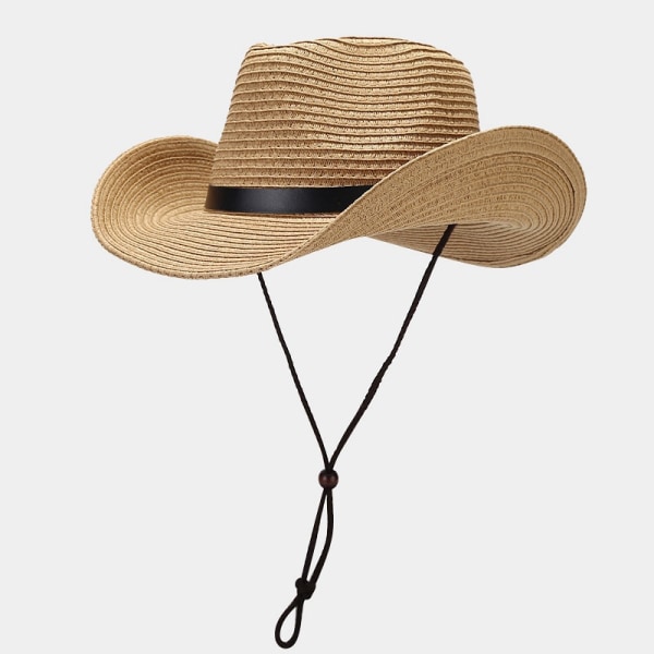 Straw Sunshade Hat - Western Style Large Rim Belte Decoration