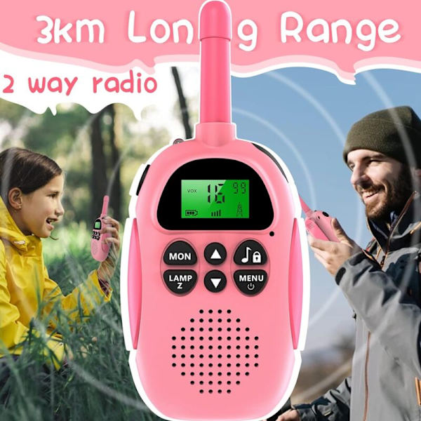 Walkie Talkies för Barn, Laddningsbara Walkie Talkies med 16 Kanaler 2-vägsradio, Bakgrundsbelyst LCD-ficklampa, 3KM för Utomhusäventyr Camping Vandring
