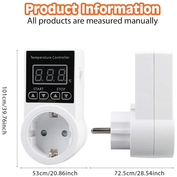 1 Termostat Stikkontakt med Sensor, Digital Temperaturstyring Stikkontakt, Vandafvisende Temperaturskifter, EU Stik