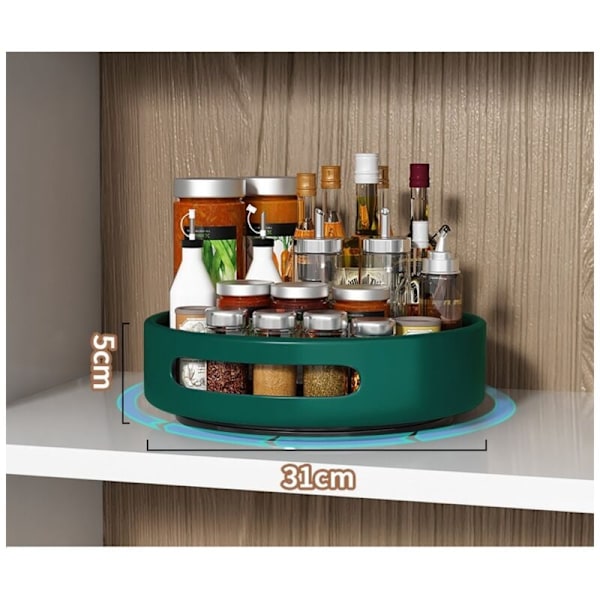 Roterende Metal Krydderihylde til Skab, Bordplade, Skab, Bord, Køkken eller Pantry (Stål, 31cm, Grøn)