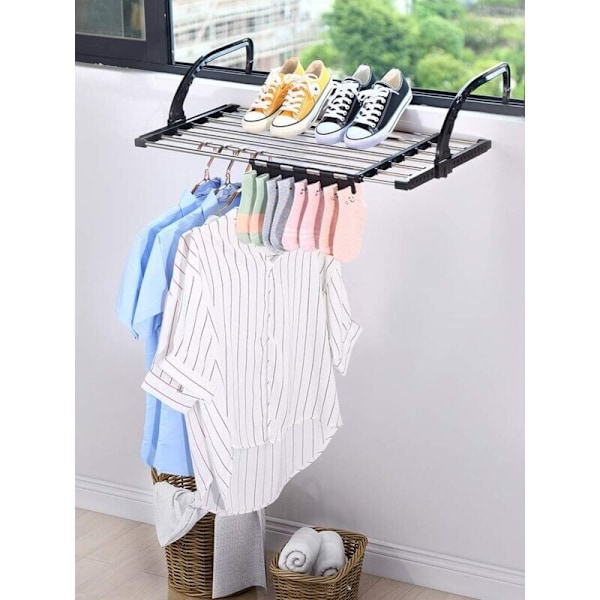 Balkong/Radiator/Vegg Klesstativ, Foldbar Klesstativ i Rustfritt Stål, Teleskopisk Hengende Klesstativ (Lengde: 51-95 cm), Vindtett