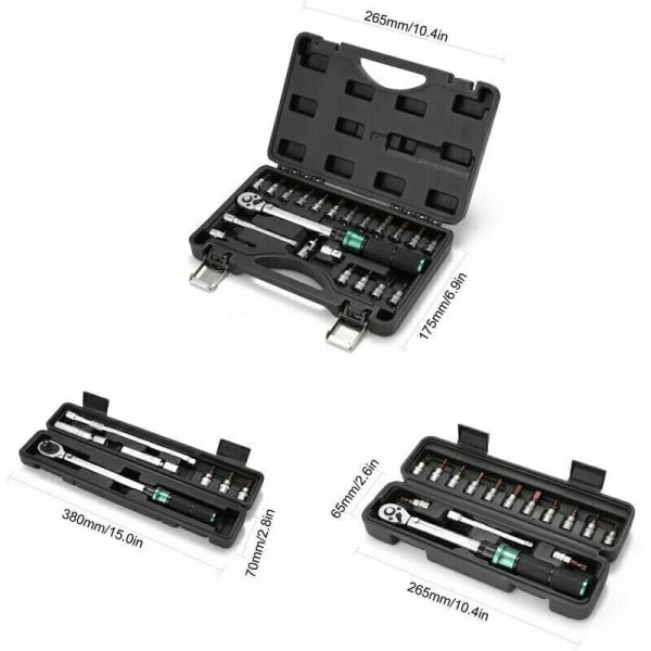 2-24N.m 1/4 tommers stasjon 15 PCS forhåndsinnstilt momentnøkkel Hurtigutløser momentnøkkel Bitsett Mini justerbar momentnøkkel Bærbar husholdningssykkel Bil Aut