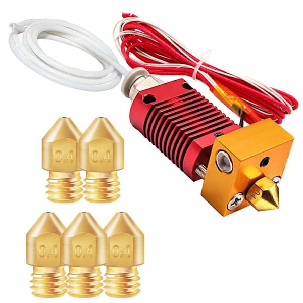 Montert Hotend-sett for 3, MK8 Aluminium Ekstruder Hot End, 1,75 mm Filament, 0,4 Dys 24V 40W