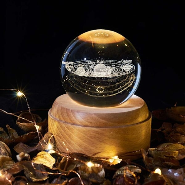 Musiklåda, Kristallkula med Nattljus Musiklåda med Träbas för LED-projektor för Jul, Thanksgiving Present (Solsystem)