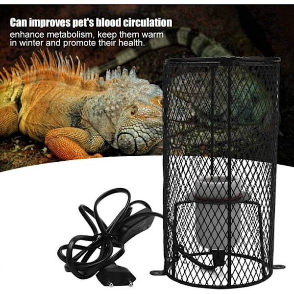 Reptil Keramisk Lampe, Opvarmet Lampeholder Lampeklokke med Afbryder til Dyr Padder Snake Lizard Skildpadde (EU)