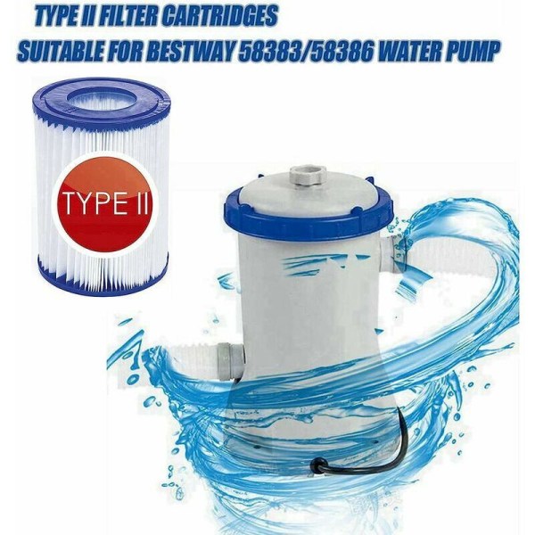 2 typ II poolfilterpatroner - för Bestway typ ii - Lämplig för Bestway 58383 58387 - Bestway 530/800 gal/h poolfiltervagn