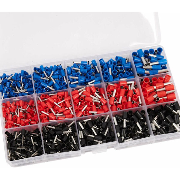 1065 stk/sett 3 farger 22 12AWG kobber crimp-kontakt ledning ende terminal skolisser Cooper ferrules kit sett