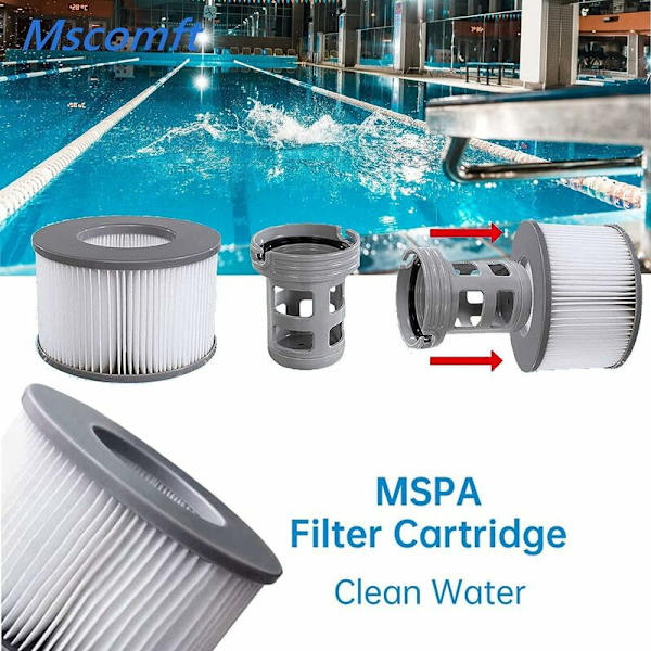 Sæt med 4 udskiftningsfilterpatroner, til Whirlpool MSPAs, Hot Spas og andre oppustelige pools, passer til filtermodeller fra 2020