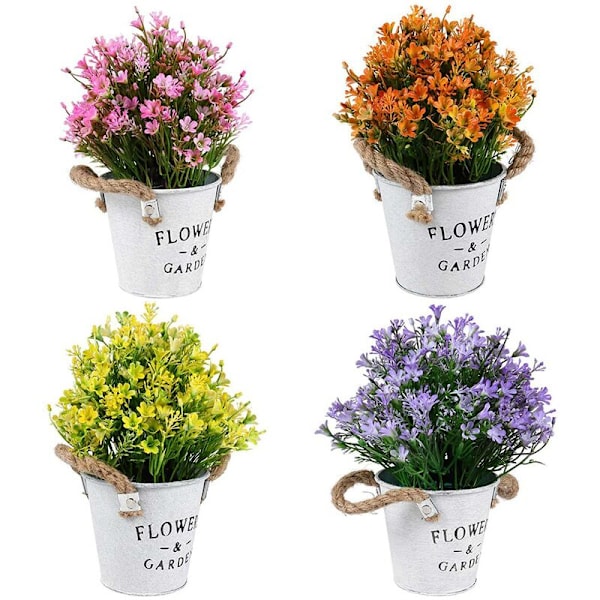4 stk. kunstig Bonsai med tinblomsterspand, velegnet til bryllupsfestens midtpunktdekoration