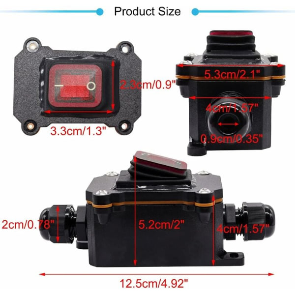 IP67 Vattentät Kabelbrytare PÅ/AV Linjebrytare 220V AC Vattentät DPST 4 Terminaler Gungbrytare med Röd LED Dubbel Linjeingång och Utgång H-K062-KCD