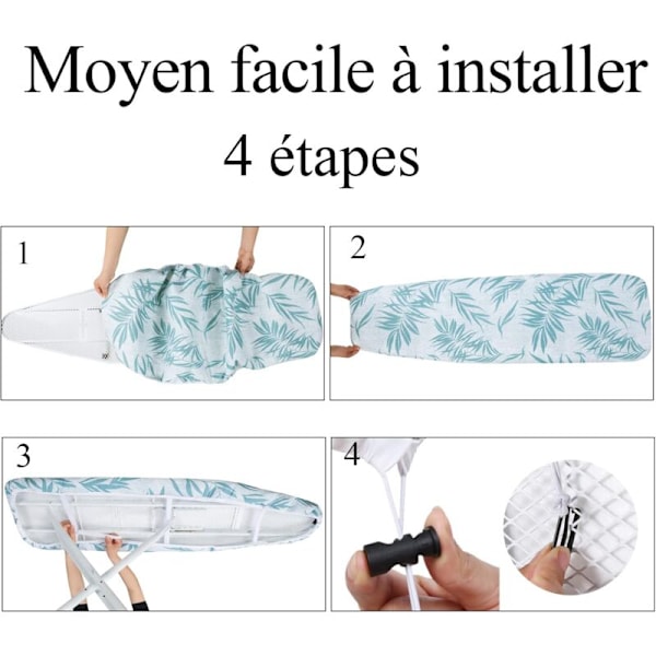 Strykjärnsbrädeöverdrag 140x50cm, Strykjärnsbrädeöverdrag med 100% bomullsöverdel och tjock stoppning, Lätt att sätta på plats och brännsäkert (L, Gröna blad