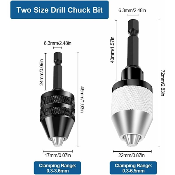 2-osainen porakistukka, kuusikulmainen itsekiristävä istukka 6,35 mm (1/4\"), ruuvimeisselin istukan kapasiteetti 0,3-6,5 mm, avaimeton porakistukka, sähköruuvimeisselille