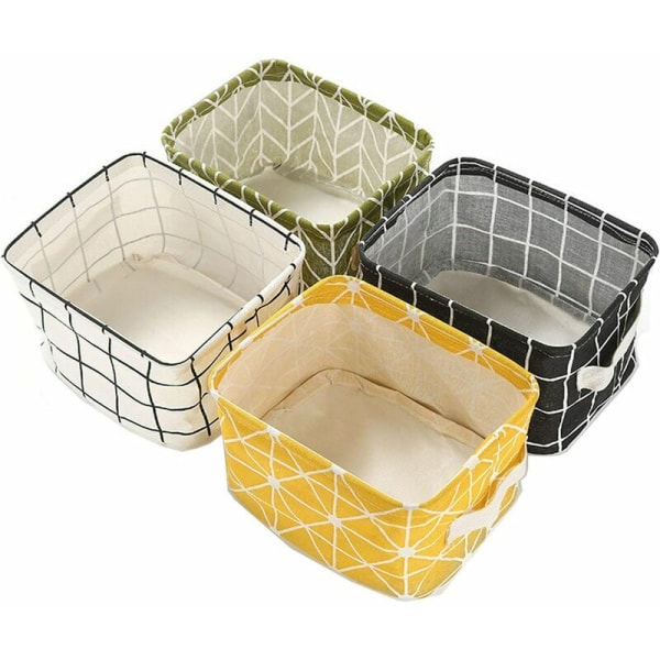 Foldable Storage Box Linen Fabric Desk Tidy Storage, Set of 4 Foldable Square Storage Baskets for Shelves and Toys
