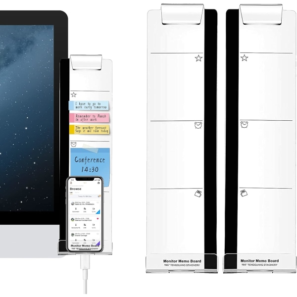 Multifunktionell datorskärm anteckningskort - Transparent datorsidopanel memo kreativ bildskärms sidopanel med mobiltelefonhållare för kontorshem