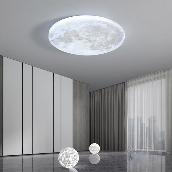LED-taklampe, månetaklampe med fjernkontroll, Ø 38 cm, 3000-6500K dimbar, nattfunksjon, vegglampe for stue soverom (380x50 mm)