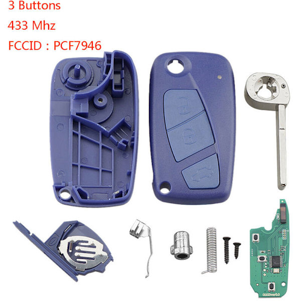 Bilsmartnyckel 3 knappar passar för 500 Ideas Panda Punto Stilo 433MHZ PCF7946