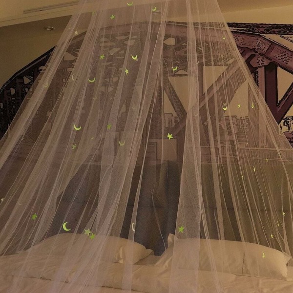 Dobbeltseng myggnetting, baldakin med fluorescerende stjerner og måne, gløder i mørket, seng baldakin, insektbeskyttelse for baby, babyseng, soverom