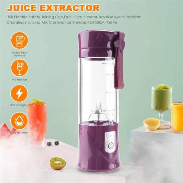 USB Elektrisk Säkerhetsjuicekopp, Fruktjuice Blender, Reseblandning, Mini Laddningsblandning/Bärbar Juice Crusher Is Crusher, Kittel 420-530 Ml, P