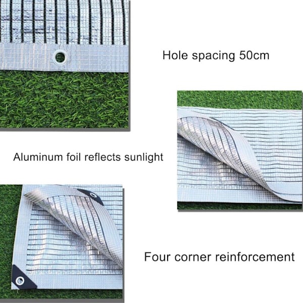 Aluminium Solskyddsnät, Solskyddsnät, UV-Resistent Solduk, Vindtålig Solsegel, Silver (3x3m)