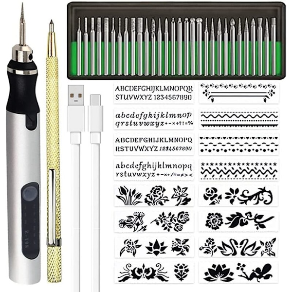 Mini-ladattava langaton kaiverruskynä DIY-kaiverrus työkalusarja metallille, lasille, keraamiselle, muovipuulle, stensiileille B
