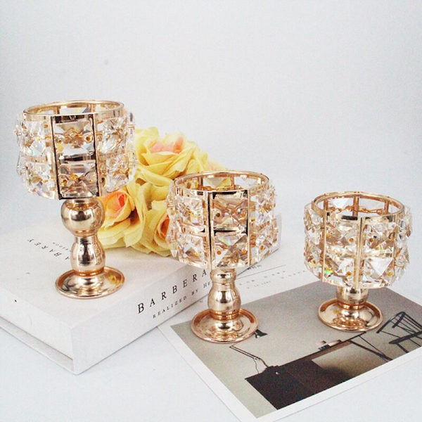 Krystall Dedikert Tealight Stearinlys Holder Bryllup Lysestake Borddekorasjon, L
