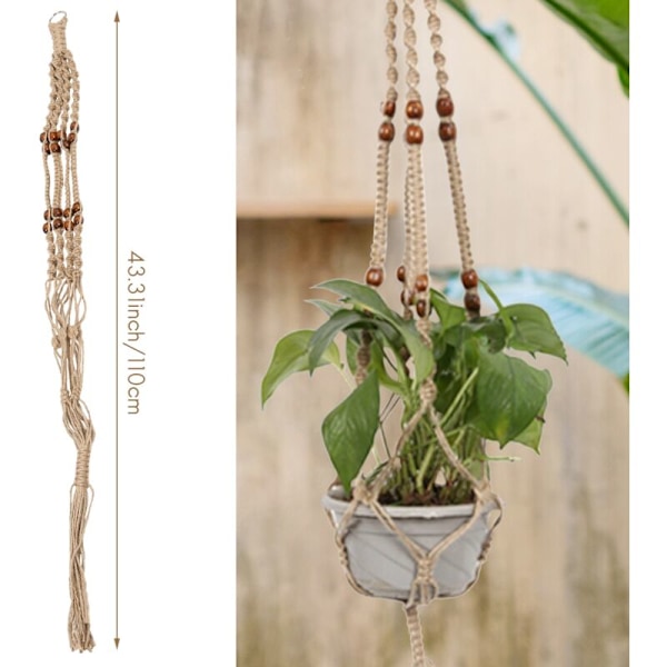 2 Macrame-kasvinripustinta Sisä- ja Ulkokäyttöön Riippuva Kukkaruukku Kori Köysi Helmillä 4 Jalkaa