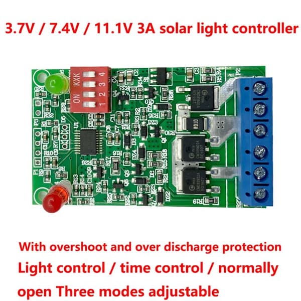 Solcellelampe-kontrollermodul 3A 3.7V 7.4V 11.1V litiumbatteri solcellekontroller lyskretskort kontrollermodul