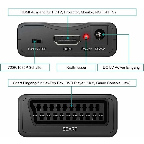 CCTV-kaapeli ja sovitin SCART-HDMI-muuntimeksi, SCART-HDMI-videomuunnin 1080P/720P yhteensopiva HDTV STB VHS Xbox PS3 Sky DVD Blu-rayn kanssa