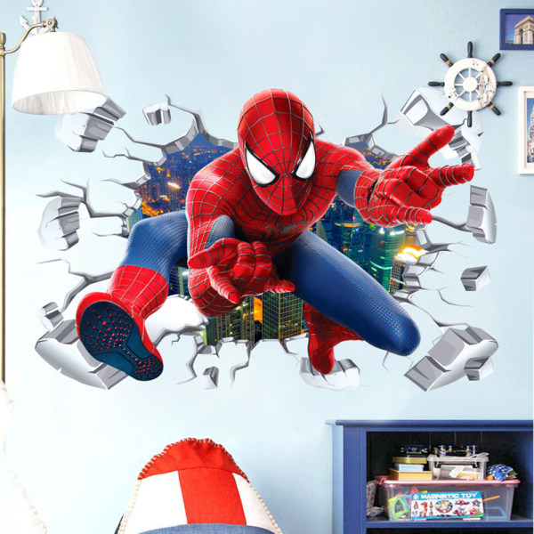 Tredimensionella vägg-genom Spider-Man väggdekaler vardagsrum dekoration bakgrund väggdekaler avtagbara