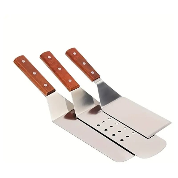 3 stk. Rustfrit Stål Hamburger Skrabere, Hamburger Spatel, Solid Køkkenspatel, Perforeret Køkkenspatel og Bageplade Spatel, Hamburger