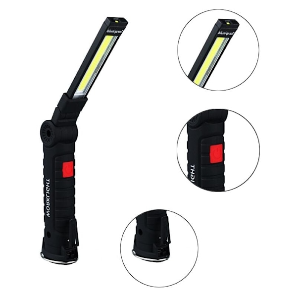 COB LED arbeidslys USB LED-lys 360 graders roterende belysningsmodus 5 + magnetisk base + krok inspeksjonsarbeidslampe 2 stk serie (L+S)