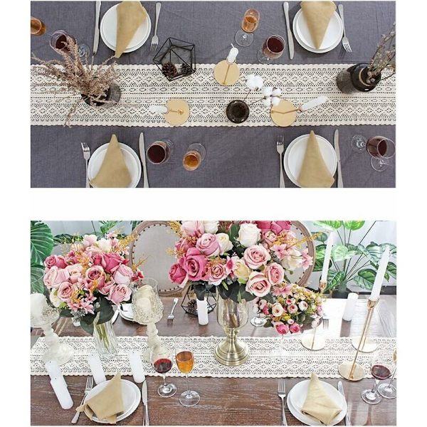 Beige Makrame Bordløber Rektangulær Hæklet Blonder Elegant Hulmasket Dug Til Rustik Bohème Bryllupsdekoration Brude- Og Baby Shower Dekoration Ta