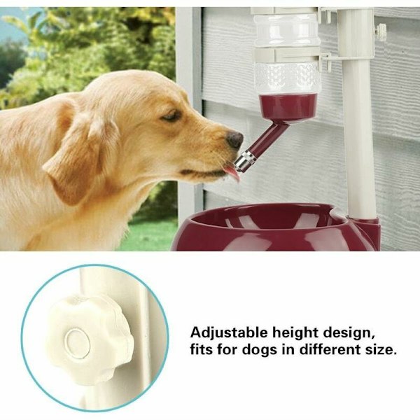 Hundevandflaske Skål Automatisk Foder Højden Justerbar Dispenser til Kat og Hund (Brun)