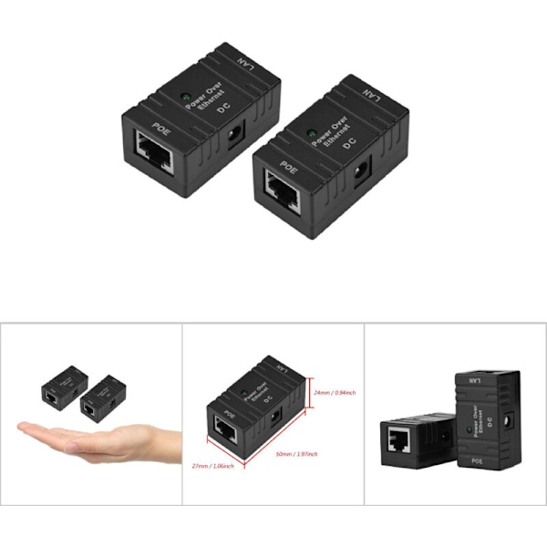 CCTV-asennustarvike, 2 kpl PoE-virtalähdettä, tukee 10-100 Mbps verkkosignaalin lähetystä, yhdistelmävirtamoduuli (musta)