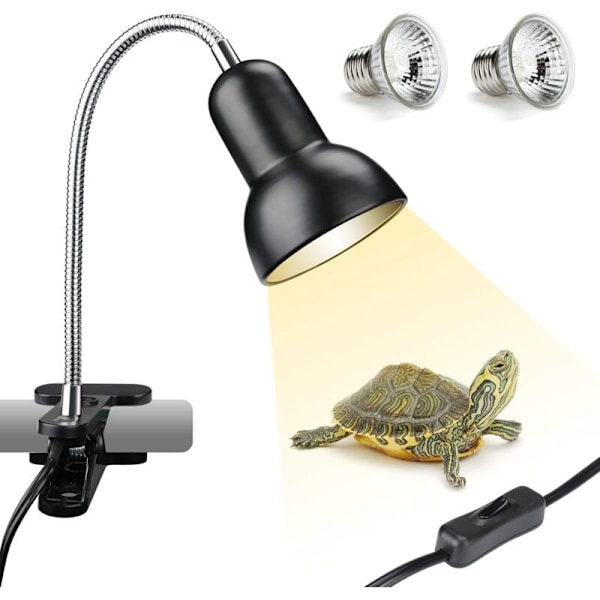 25/50W UVA UVB Reptil Varmelampe med 2 Pærer, Solbadningssted Hængende Lampe med Klips & Afbryder, Kæledyrsvarmelampe til Skildpadde Tank (E27, 220V)
