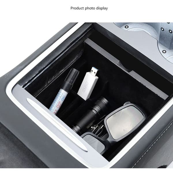 Bil Central Armrest Bageste Opbevaringsboks til Model 3 2021 Tilbehør Centerkonsol Flocking Organizer Beholdere