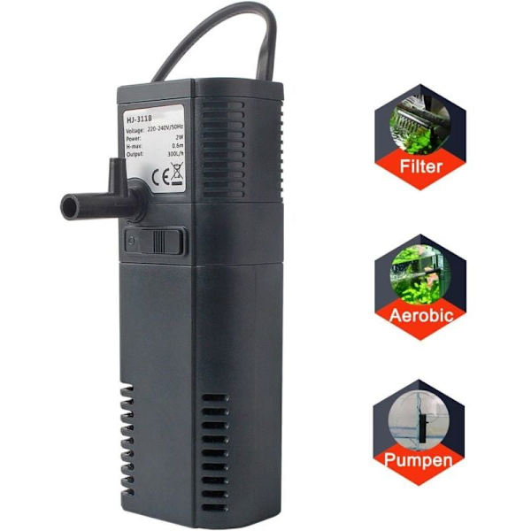 Akvariefilter intern filter intern filterpumpe med spraystang for 300L akvarium (300L/H 2W)--