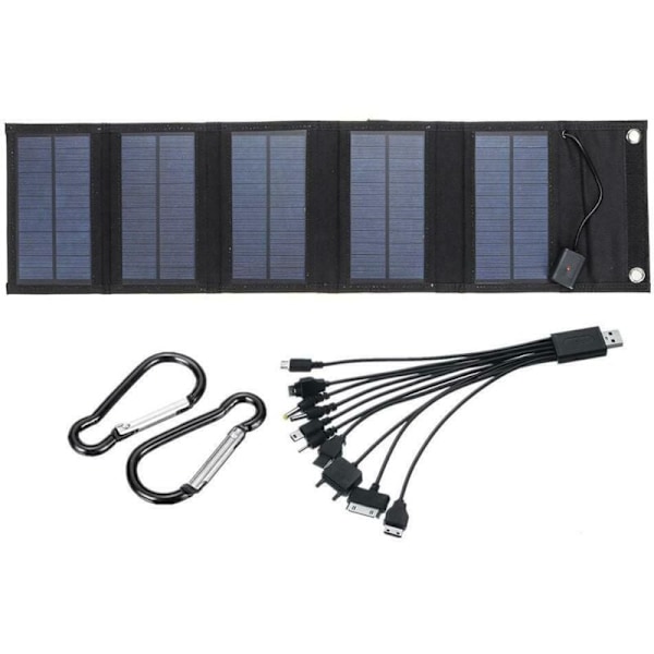 70W Foldbar Solcellepanel Oplader med 5V DC Output (10 Stik) og USB Port, Bærbar Kraftstation