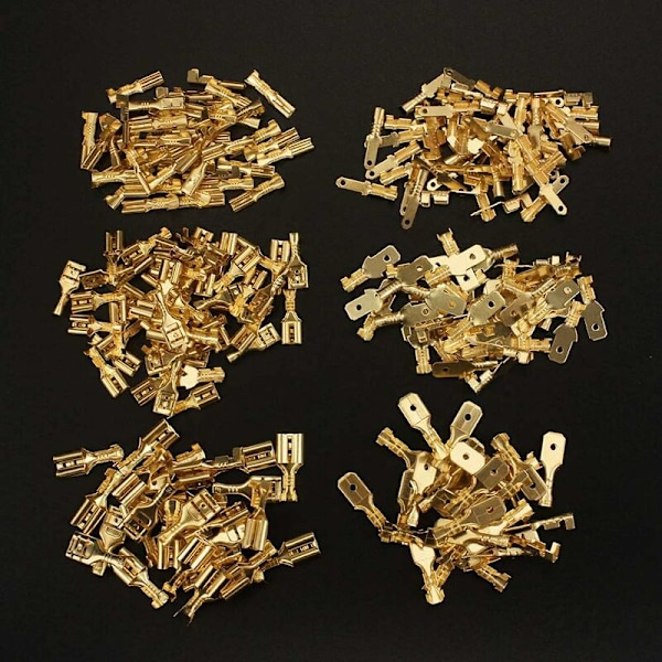 480 stk Flat Socket, 2.8mm 4.8mm 6.3mm Hann og Hunn Flat Plugg Terminal Spade Kabel Lugs med Isolerende Hylsen Sortimentsett (Gull)
