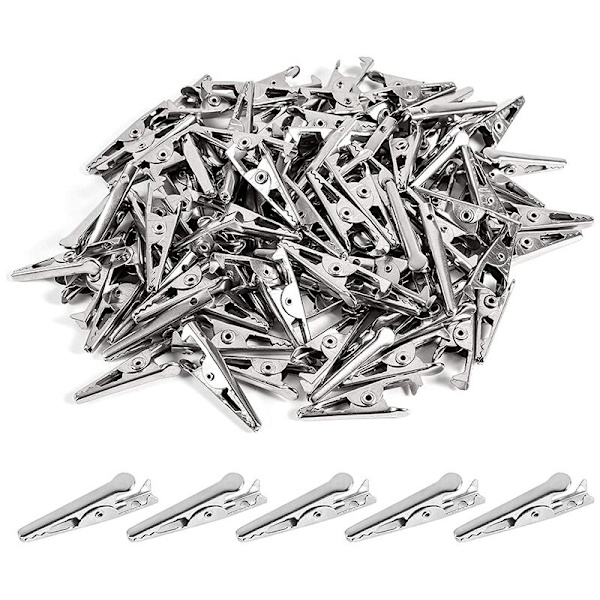 100 st 1,06 tum/27 mm Mini Metall Alligator Klämmor, Nickel Silver Tone Nickel Pläterade Testlinje Fjäderklämmor Klämmor.