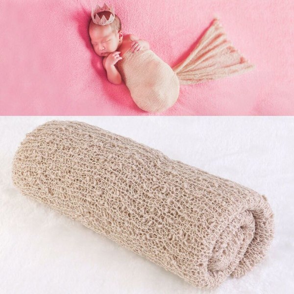 Nyfødt babyfotografering fotorekvisitt stretch wrap baby lang krusning wrap (beige) -