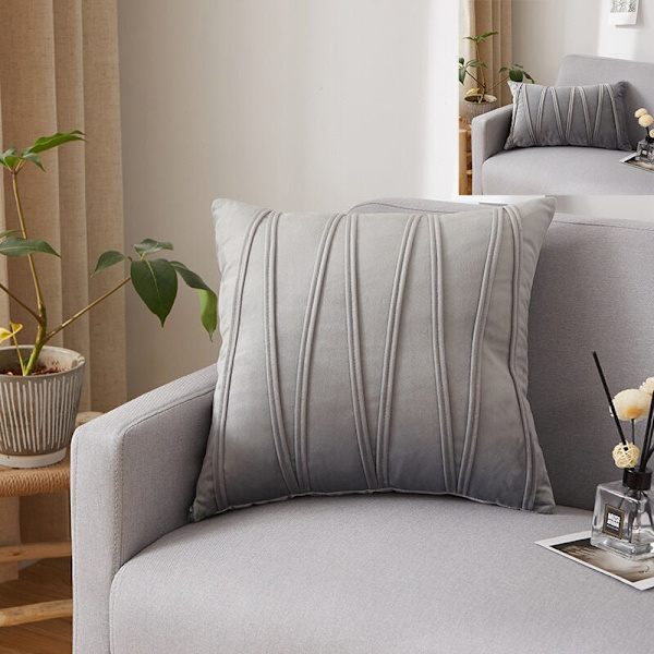 Sæt med 4 Pudebetræk Tredimensionale Geometriske Striber Fløjl Dekorative Pudebetræk Hjem Stue Sofa Soveværelse (45x45cm, Grå)
