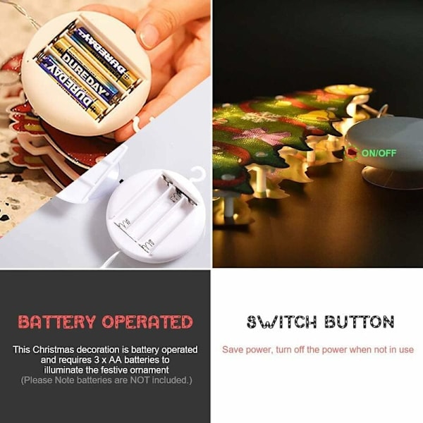 Julebelysning - Lysstreng - Batteridrevet Lysstreng med Sugkopper til Vinduedekoration, Juledekoration, Juledekoration