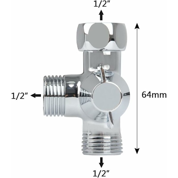 3-veis Dusjventilbryter, Solid Messing, Gjenger (12,7 mm), Polert Krom (PV8)