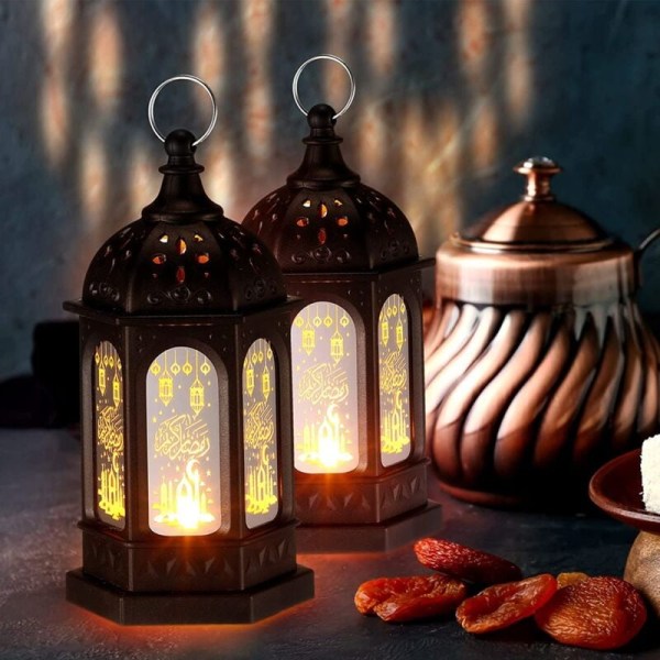 12 stk. Mini Ramadan stearinlys Mubarak LED lanterne Eid Mubarak lanterne måne stjernelys marokkansk stil hængende lanterne C