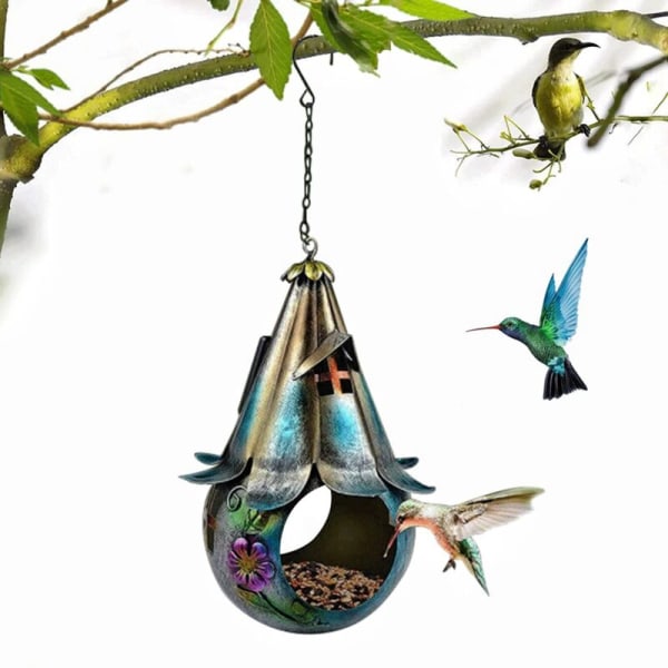 Solar Bird Feeders Hanging Outdoor Iron Wild Bird Feeder for Backyard Wild Bird House Garden Decoration